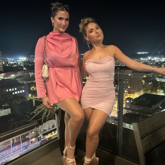 Satin drape neck mini dress with open back - Picture 3 of 3